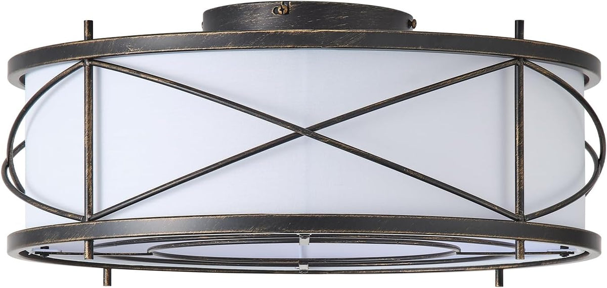 Black Flush Mount Farmhouse Ceiling Fan with Lights, 20" Caged Rustic Ceiling Fans with Light and Remote, Enclosed with 6 Speeds for Living Room, Bedroom, Nursery