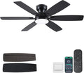 Kviflon 52" Ceiling Fans with Lights, Low Profile Ceiling Fan with Light and Remote/APP Control, Flush Mount Ceiling Fan with 6 Reversible Fan Blades, 3CCT, Dimmable, Quiet Motor for Bedroom Black