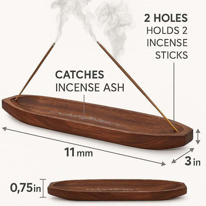 Pure Source India Natural Wood Bote Shape Incense Holder and Ash Catcher (11 X 3 Inch - 1 Piece)