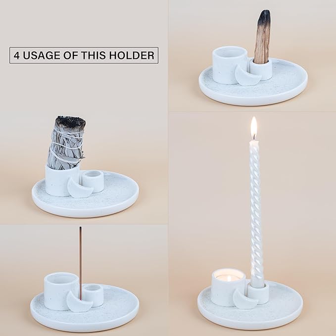 ZenBless Incense Burner, Palo Santo Sage Candle Holder for Burning, Incense Holder for Sticks, Ceramic Ash Catcher Tray for Meditation Yoga Room Home Decor Spritual Gifts(White)