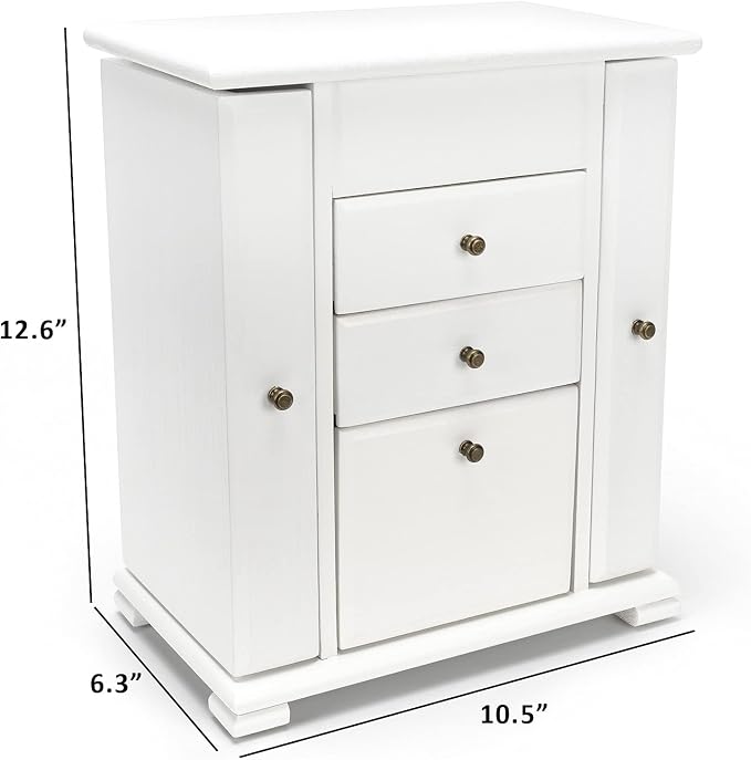 Emfogo Jewelry Box for Women, Rustic Wooden Jewelry Boxes & Organizers with Mirror, 4 Layer Jewelry Organizer Box Display for Rings Earrings Necklaces Bracelets (Weathered White)