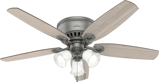 Hunter Builder, Indoor, Ceiling Fan, with LED Lights, 52 inch, Matte Silver