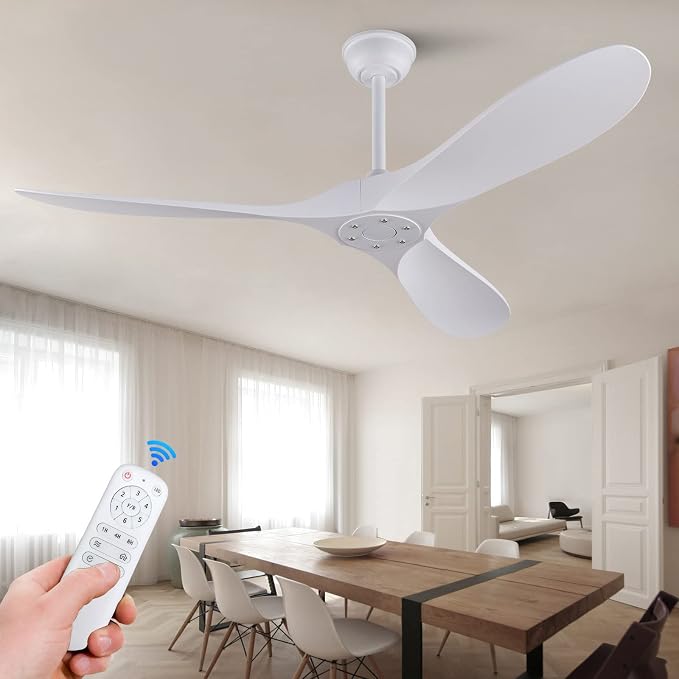 KBZZ 60 Inch Ceiling Fans without Lights and Remote Control, 3 ABS Blade White Ceiling Fan, Quiet 6 Speeds DC Motor Ceiling Fan No Light, Indoor Outdoor Ceiling Fans for Patio, Living Room, Bedroom