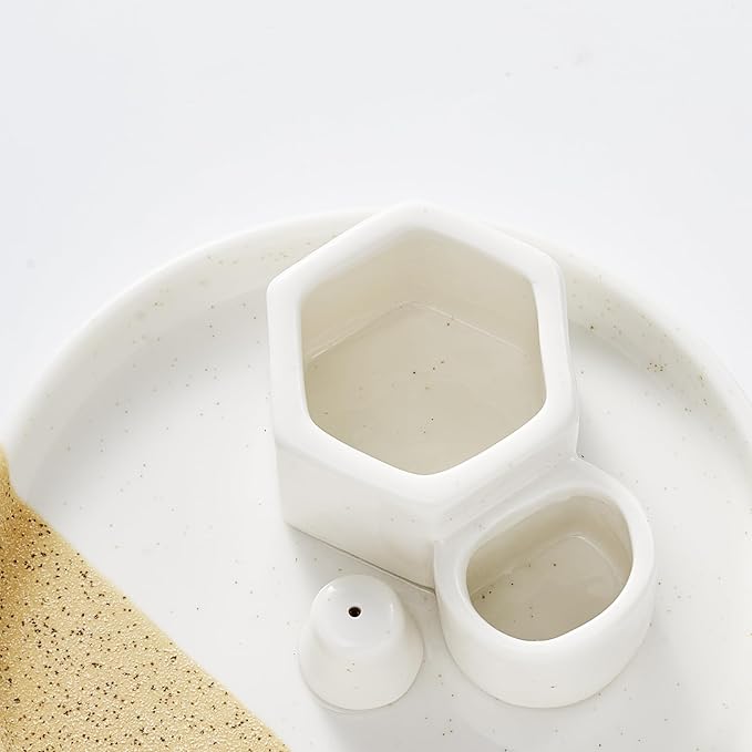 4 in 1 Incense Holder, 5.6" Ceramic Smudge Tray, Sage Holder, Palo Santo Holder, Incense Holder for Sticks, Smudging Burner, Ideal for Smudging Meditation Yoga Room, Simple, Sturdy
