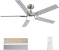 Ceiling Fans with Lights, 52 inch Brushed Nickel Ceiling Fans with Lights and Remote Control, Reversible, 3CCT, Dimmable, Noiseless, Downrod, Modern Ceiling Fan for Bedroom, Indoor/Outdoor Use