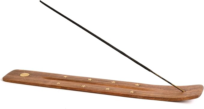 Incense Garden Wooden Incense Holder for Sticks with Inlays of Brass Sun 10 inches Long