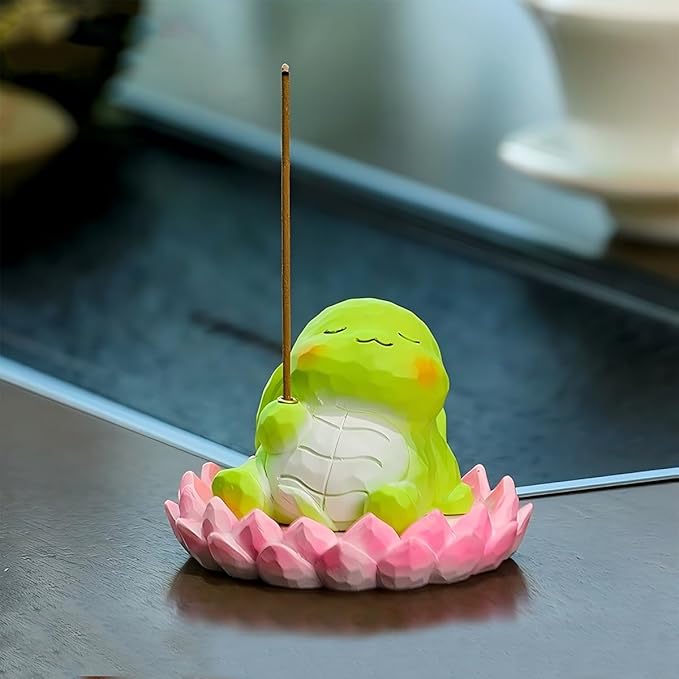 Lotus Turtle Incense Holder Cute Animal Figurine Incense Burner Flower Stand Ash Catcher Creative Cartoon Resin Turtle Statue for Home Room Decor Meditation Yoga Spa