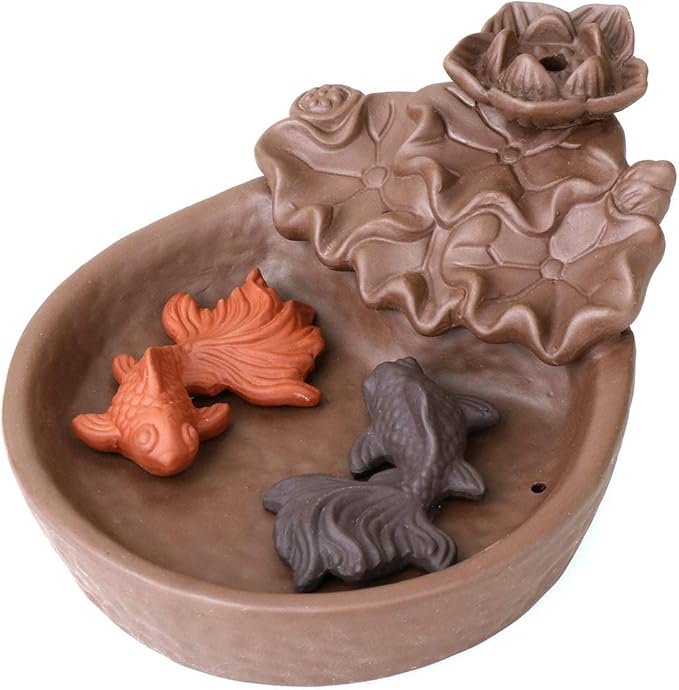 NewEGG Two Fishes Ceramic Purple Clay Smoke Backflow Incense Cone Sticks Burner Holder