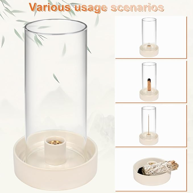 MOUGIGI Versatile Incense Burner Holder - Ideal for Incense Sticks, Palo Santo, Sage & More! Elegant Design with Removable Glass Cover to Prevent Ash Fallout