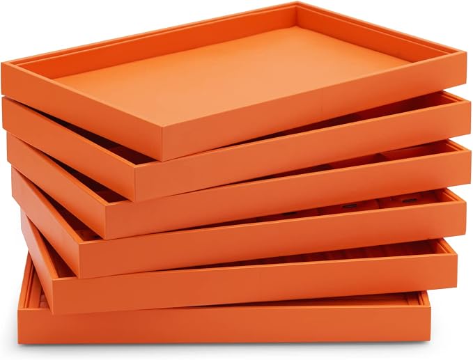 Oirlv Orange Leather Jewelry Necklace Display Tray | Orange leather exterior, soft microfiber interior, chain slots, keeps necklaces organized and visible, bold color