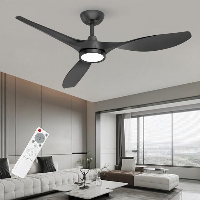 Roomratv Ceiling Fans with Lights, 52 Inch Black Ceiling Fan with Remote Control, Quiet Noiseless Reversible DC Motor 6 Speeds Timers 3 CCT Dimmable Modern Fan Light Indoor for Bedroom Living Room