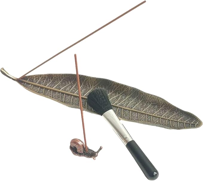 Leaf and Snail Incense Burner, Incense Holder Set Incense Ash Catcher, Incense Sticks Holder for Meditation Room, Yoga, Home, Office (Bronze)