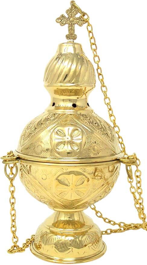 Needzo Brass Hanging Incense Burner with Chain, High Polished Censer, 8 4/5 Inches