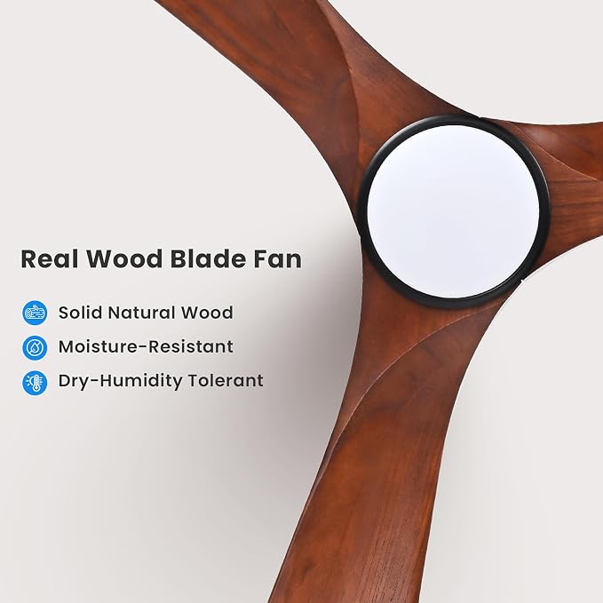 heimo 52 Inch Ceiling Fan with Light and Remote,Wood Outdoor Ceiling Fans with Lights Dimmable for Bedroom Living Room Patios Kitchen Modern 3 Blade Propeller Indoor Fan (Walnut)