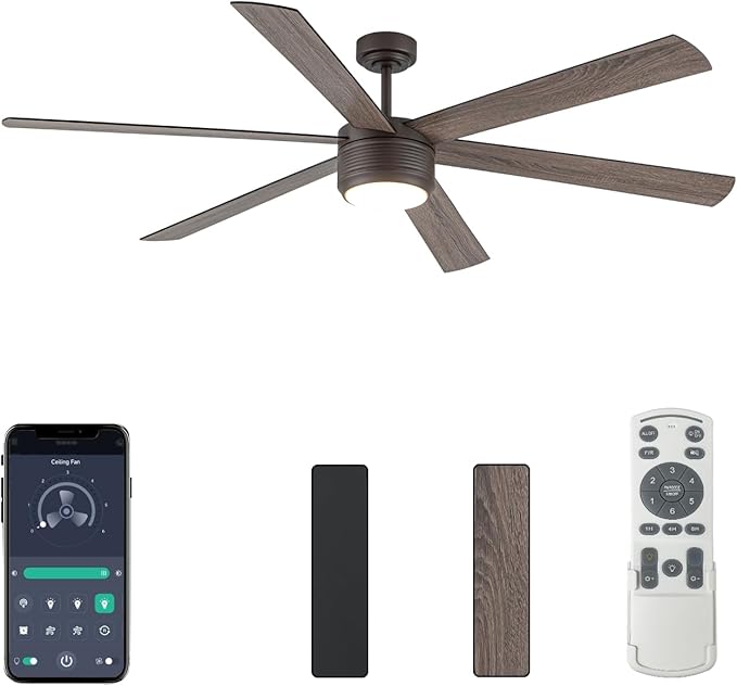 SHOWDI Brown Ceiling Fans with Lights and Remote, Quick Installation, 72 in | 2 Blade Color, Metal Material, App Remote Control, Timer, Reversible, 3CCT, Dimmable for Bedroom, Living room, Indoor