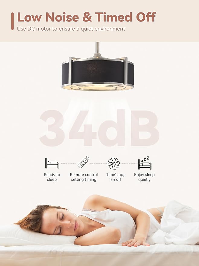 20 Inch Gold Fandelier Ceiling Fans with Lights, Gold Chandelier Ceiling Fan with Light Remote Control, Caged Enclosed with 6 Speeds for Bedroom, Nursery, Living Room