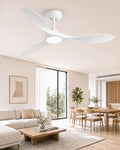 Roomratv 42 Inch White Ceiling Fans with Lights, Remote Control,Reversible DC Motor,Dimmable,6 Speeds,Ultra Quiet,3 Blade Ceiling Fans for Bedroom,Living Room,Indoor Outdoor Patio