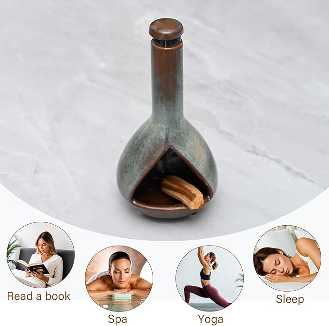 MOUGIGI Premium Ceramic Palo Santo Holder & Smudge Bowl-Mini Chiminea| Multi-Purpose Burner for Sage Sticks, Incense Cones, Copal & Candles|Energy Cleansing, Yoga Meditation Accessories|Anxiety Relief