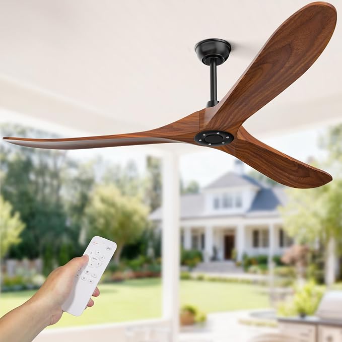 Obabala Ceiling Fan no Light,70 inch Outdoor Ceiling Fan Without Lights for Patios, 3 Blade Solid Wooden Large Propeller Ceiling Fans with Remote for Farmhouse Outside Kitchen Gazebo Indoor