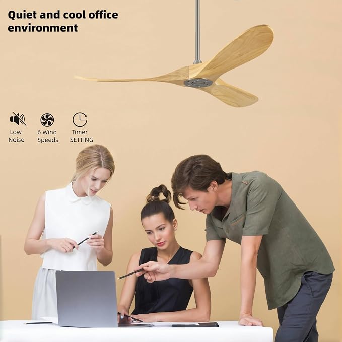 42 Inch Modern Ceiling Fan Without Lights,Reversible DC motor silent ceiling fan, increase air circulation, suitable for living room, dining room, bedroom outdoor (Brushnickle+Natural Wood, 42 inch)