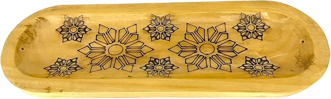 Govinda - Incense Burner Stick Holder Ash Catcher Wooden Handmade Modern Gift Wood Home Decor Size 12 X 4 Inches, OM Design (Snowflakes)