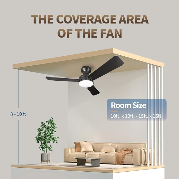 NURMINA 42 Inch Ceiling Fan with Lights, RGB Flush Mount Low Profile Ceiling Fan with Lights, 6CCT Dimmable Reversible Quiet DC Motor Remote Control for Bedroom Kids Room Living Room, Black