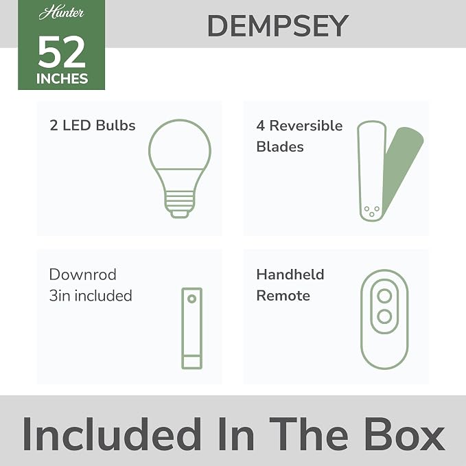 Hunter Dempsey, Outdoor or Indoor, Ceiling Fan, 52 inch, Matte Black