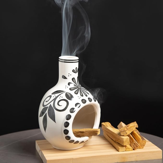 MOUGIGI Handcrafted Palo Santo Holder Ceramic Incense Burner - Compact Size for Meditation Space - Burn Palo Santo Sticks and Cones Safely - Sage Aromatherapy Decor