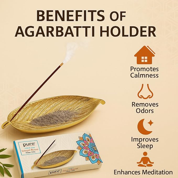Pure Source India Aluminum Agarbatti Stand (10 x 3.25 x 2 inch, Gold)