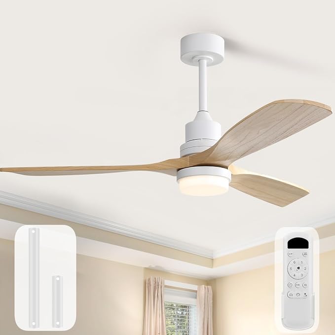 Sofucor 52 Inch Ceiling Fans with Lights and Remote Control-Modern Solid Wood Blade Outdoor Ceiling Fan for Bedroom Living Room Indoor/Bedroom/Living Room/Patio/Dining Room,Quiet DC Motor,Natural Wood