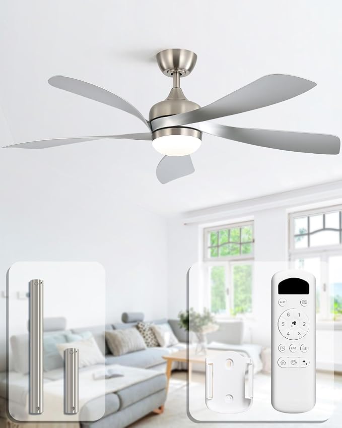 Sofucor 52 Inch Ceiling Fans with Lights and Remote, Outdoor Ceiling Fan with Light 6-Speed 3 CCT 3-Timer, Modern Low Profile Ceiling Fan 5 Blade Reversible DC Motor for Living Room Bedroom Patio