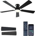 JSAITEE Ceiling Fans with Lights, 52Inch Low Profile Ceiling Fan with Light and Remote/App Control, Modern Flush Mount Black Ceiling Fan, 3CCT Dimmable, Reversible DC Motor, for Living Room,Bedroom