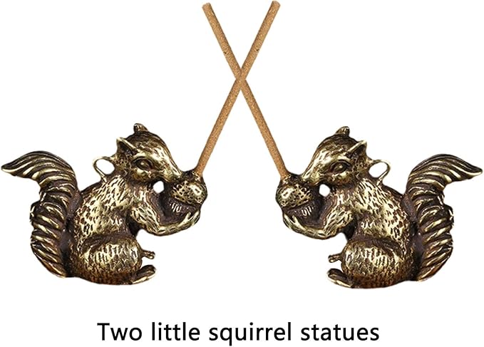 2pcs Brass Squirrel Figurines 1.6x1.2x0.6in Small Incense Holder Brass Animals Decor Antique Bronze Statue Ornament Desk Decoration Keychains