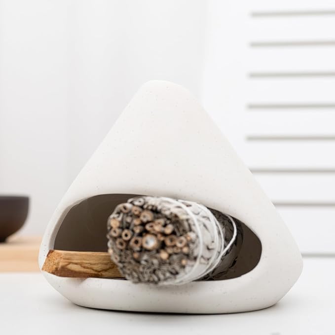 MOUGIGI Palo Santo Burner- Mini Zongzi ceramics chiminea for sage/sticks/sone, ceramics Incense Holder with ash catcher, aromatic meditation gifts for women anxiety relief, ceramic copalera home decor