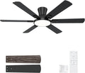 52 Inch Black Ceiling Fan with Lights and Remote, Flush Mount Low Profile 6 Blades with 10 Inch Lighting Fixture, Quiet Reversible DC Motor for Living Room, Bedroom and Patio