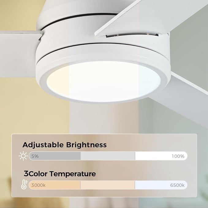 Ceiling Fans with Lights Remote Control - Flush Mount Dimmable 3000K-6500K LED 6 Speed with Quiet DC Motor for Bedroom, Living Room and Outdoor Patio