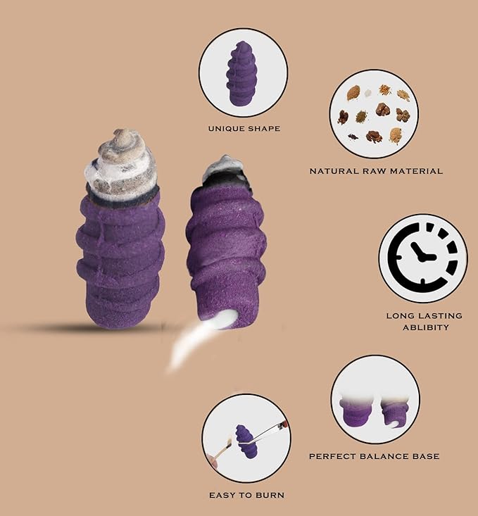 Backflow Natural Incense Waterfall Cones Unique Shape for Backflow Incense for Prayer, Meditation, Relaxation Burner Holder (25 pcs) (Lavender, Screw)