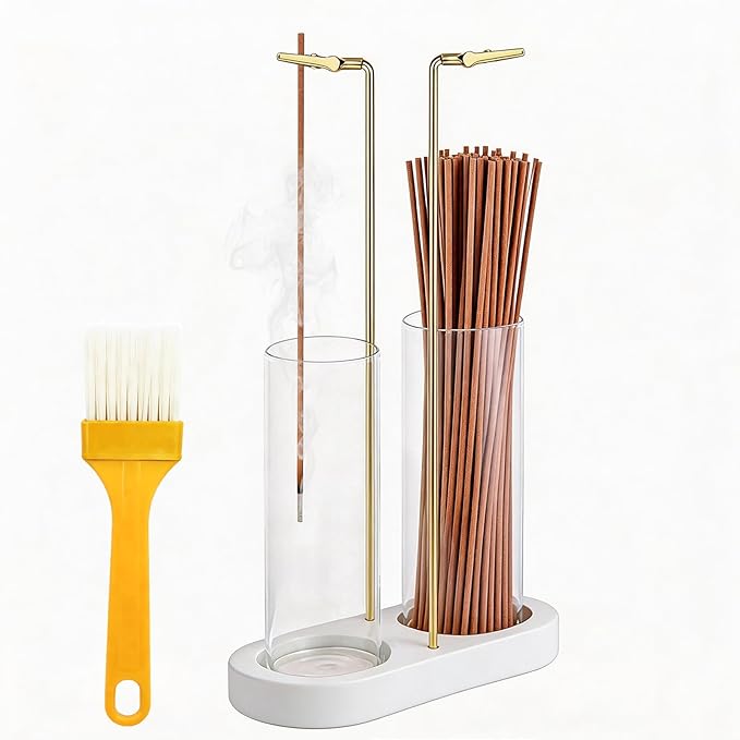 Glass Incense Holder, 2 in 1 Hanging Incense Burner Holder with Ash Catcher & Storage | Cute Boho Decor for Meditation, Yoga, Spa | Stick Incense Holder, Censer, Incense Tray Alternative (White)
