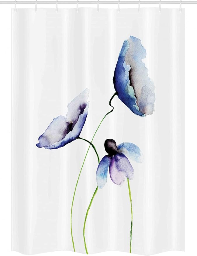 Ambesonne Watercolor Flower Stall Shower Curtain, Abstract Poppies Blossoms Simple Composition Picture, Fabric Bathroom Decor Set with Hooks, 54" W x 78" L, Blue and Green