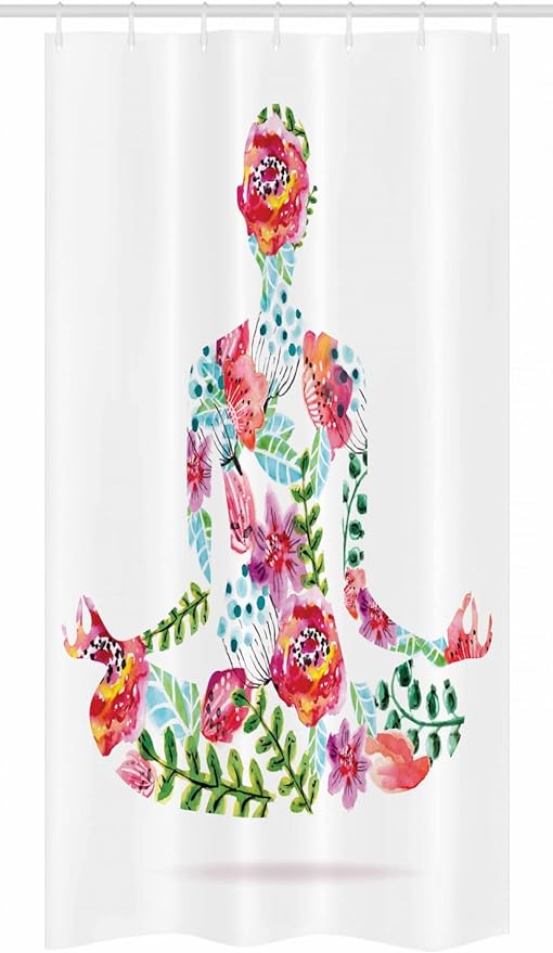Ambesonne Yoga Stall Shower Curtain, Colorful Yoga Pose Floral Human Leaf Meditating Spring Wellness Vibrant Colors Namaste, Fabric Bathroom Decor Set with Hooks, 36" W x 72" L, Pink Blue