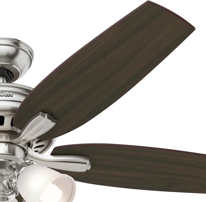 Hunter 52 inch Indoor Ceiling Fan with LED Lights - Ceiling Fan with Pull Chain, For Bedroom or Living Room, Standard Mount, No Remote, 5 Blades, Includes Bulbs - Newsome 53318, Brushed Nickel | with LED Lights, Standard Mount, 5 Blades, For Bedroom, L...