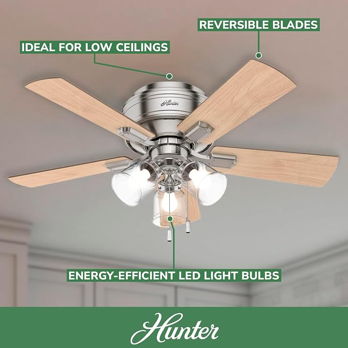 Hunter Crestfield, Indoor, Ceiling Fan, Quiet, 42 inch, Brushed Nickel