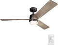 Kichler Spyn 52" Ceiling Fan with LED Lights in Anvil Iron, 3-Blade Contemporary Industrial Ceiling Fan, 3000K, Included Wall Control, (52" W x 14.5" H), 300275AVI