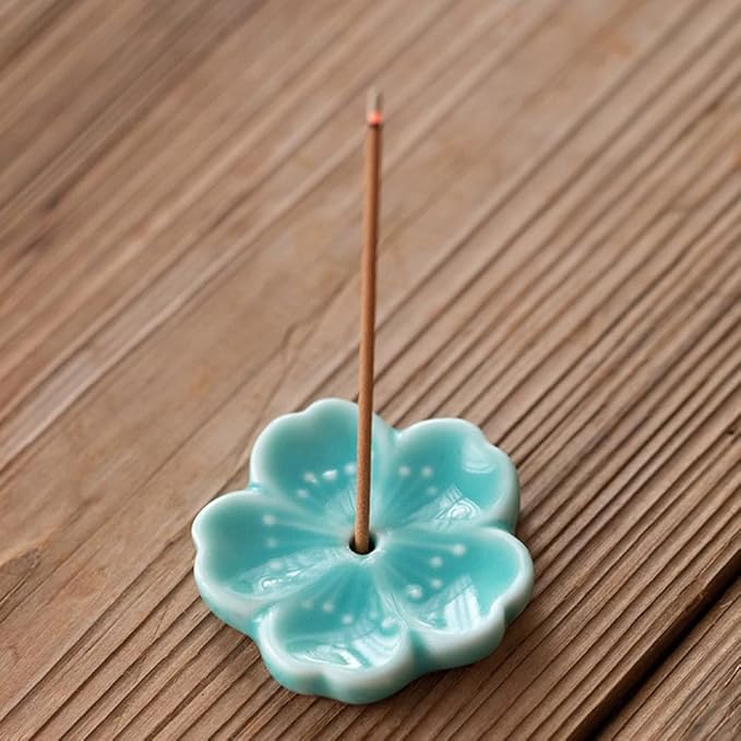 5pcs, Japanese Mini Cherry Blossom Ceramic Incense Stick Holder or Incense Burner Holder, Handmade Cute Multicolour Unique Ash Catcher Inscent Tray and Decorative Gift, Home Decor, 1.7 inches