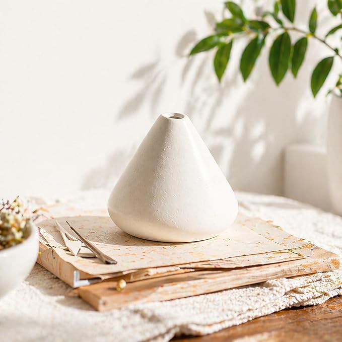Ceramic Palo Santo Holder Burner,Incense Cone Holder,Mini Chiminea for Palo Santo Sticks and Sage Burner,with Handmade Heat Insulated Mat,Dust Brush,Metal Tweezer. (White)