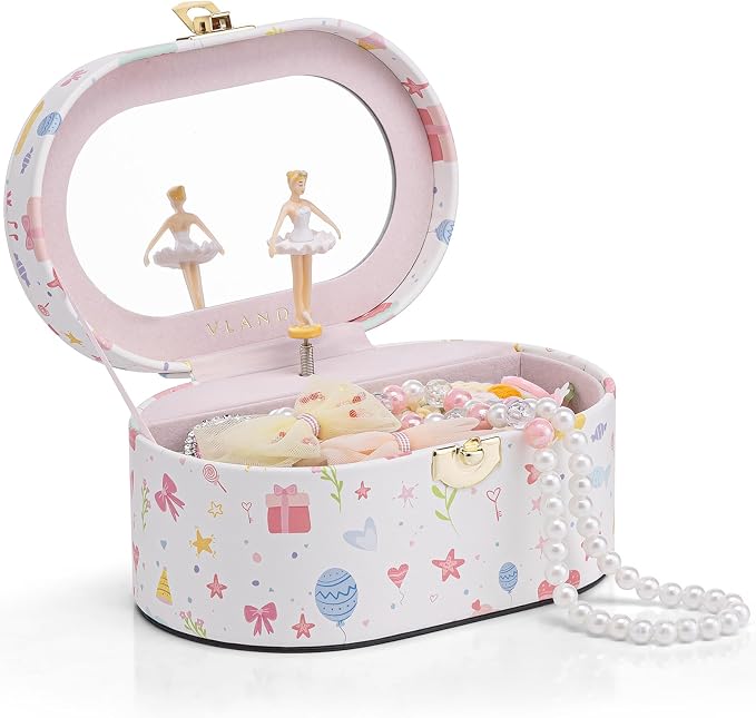 VLANDO Musical Jewelry Box for Girls - Birthday for Girls Ages 4 5 6 7 8-12 Year Old - Kid Music Box with Ballerina for Birthday Bedroom Decor - Fantasy