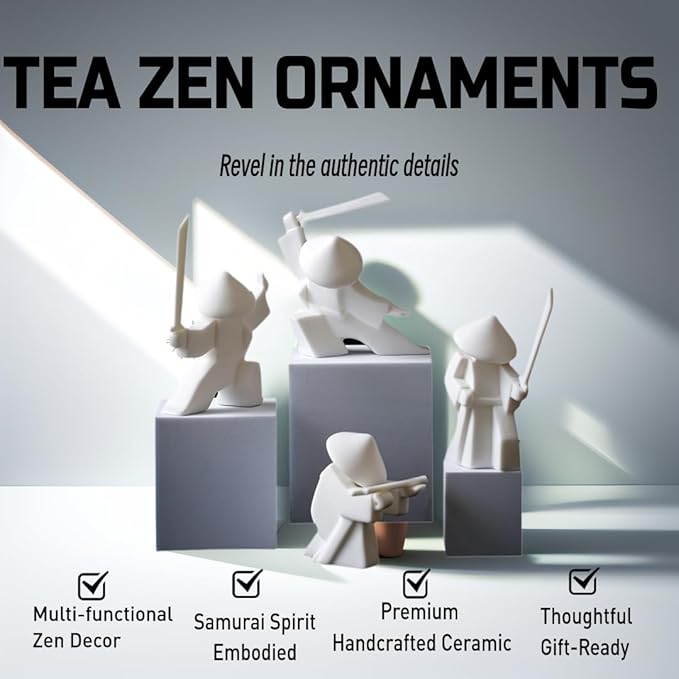 Ceramic Samurai Incense Holder & Tea Pet - Hand-Painted Japanese Warrior Statue, Terracotta Zen Decor for Home/Office (3.5", White/Green) (Green C)