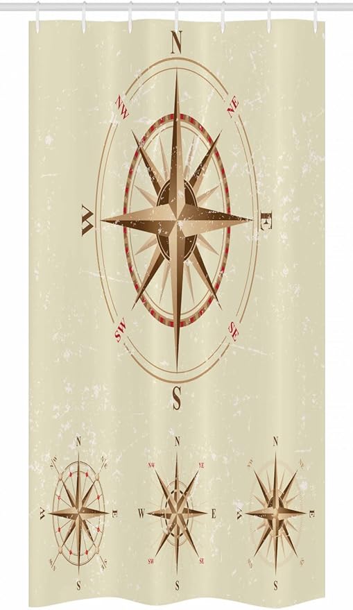 Ambesonne Compass Stall Shower Curtain, 4 Different Compasses in Retro Colors Discovery Equipment Where Nautical Marine, Fabric Bathroom Decor Set with Hooks, 36" W x 72" L, Beige Tan