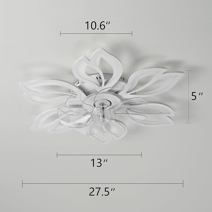 White Flower Modern Ceiling Fans with Lights, Low Profile Ceiling Fan with Remote for Bedroom, Flush Mount Ceiling Fan with LED Dimmable Light,3-Colors, 6-Speeds, Ceiling Fans Light