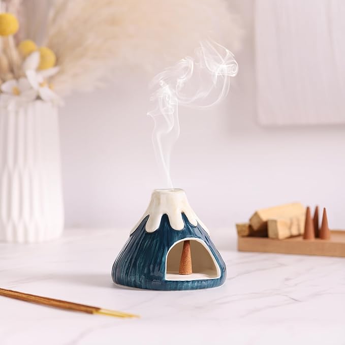 Potiera Small Volcano Incense Holder, Handmade Ceramic Palo Santo Holder for Meditation Spa Yoga Decor, Backflow and Cone Incense Burner for Home and Office Decor, Spiritual Gifts for Women Men